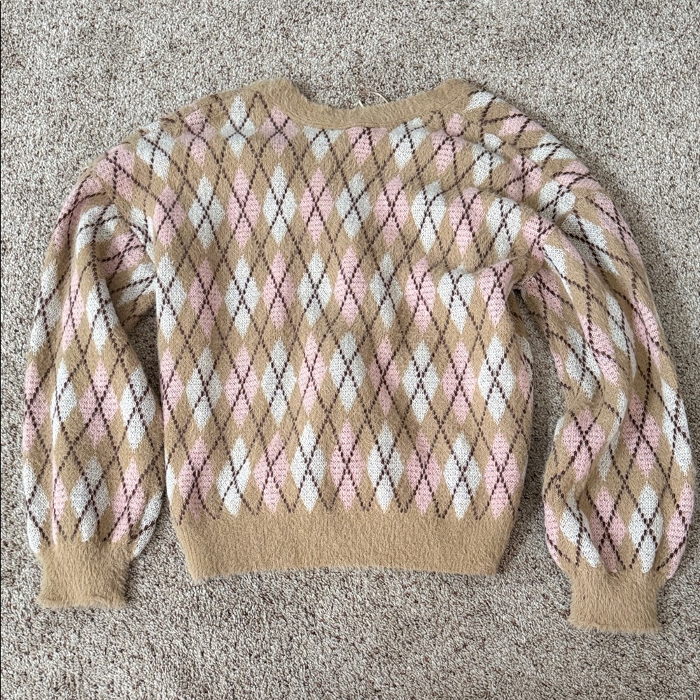 Very J Tan and Pink Argyle Cardigan - Picture 12 of 13
